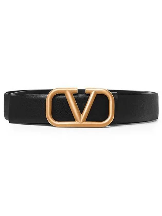 Men's V Logo Signature Leather Belt Black - VALENTINO - BALAAN 2