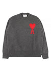 Big Heart Logo Wool Knit Top Grey - AMI - BALAAN 2