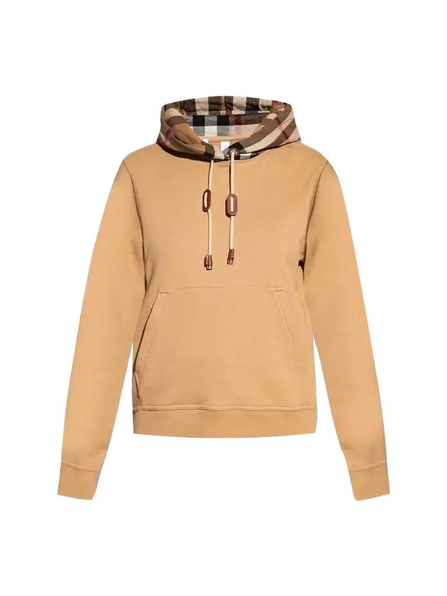 Check Cotton Oversized Hoodie Camel - BURBERRY - BALAAN 1