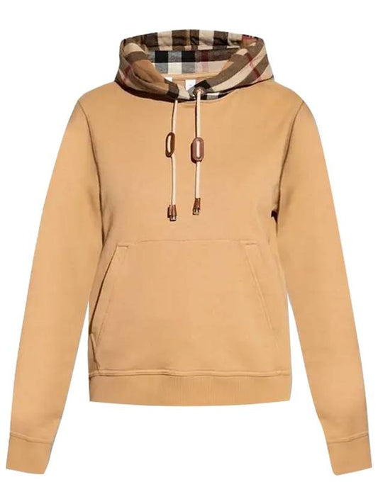 Check Hooded Cotton Oversized Hooded Top Camel - BURBERRY - BALAAN 1