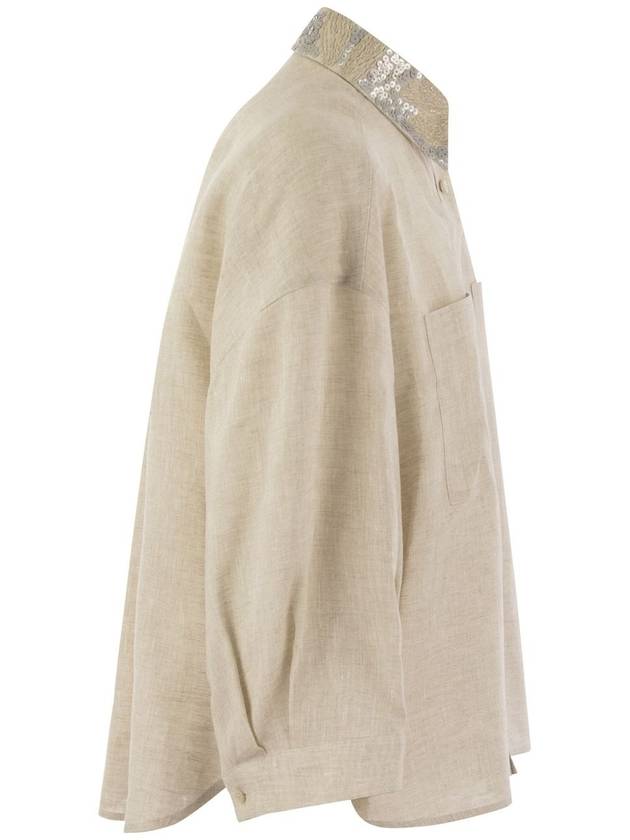 Embroidered Short Sleeve Shirt Beige - BRUNELLO CUCINELLI - BALAAN 4