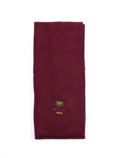 Fox Embroidered Wool Muffler Dark Red - POLO RALPH LAUREN - BALAAN 1