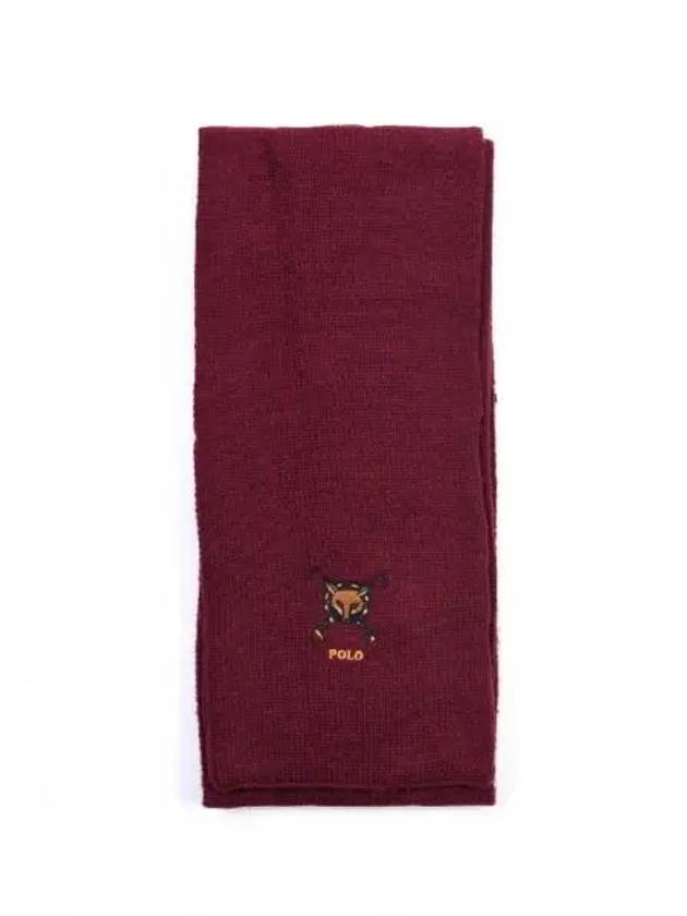 Fox Embroidered Wool Muffler Dark Red - POLO RALPH LAUREN - BALAAN 3