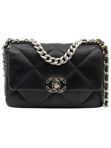 Black Lambskin Silver Gold Metal 19 Small Flap Shoulder Bag - CHANEL - BALAAN 1