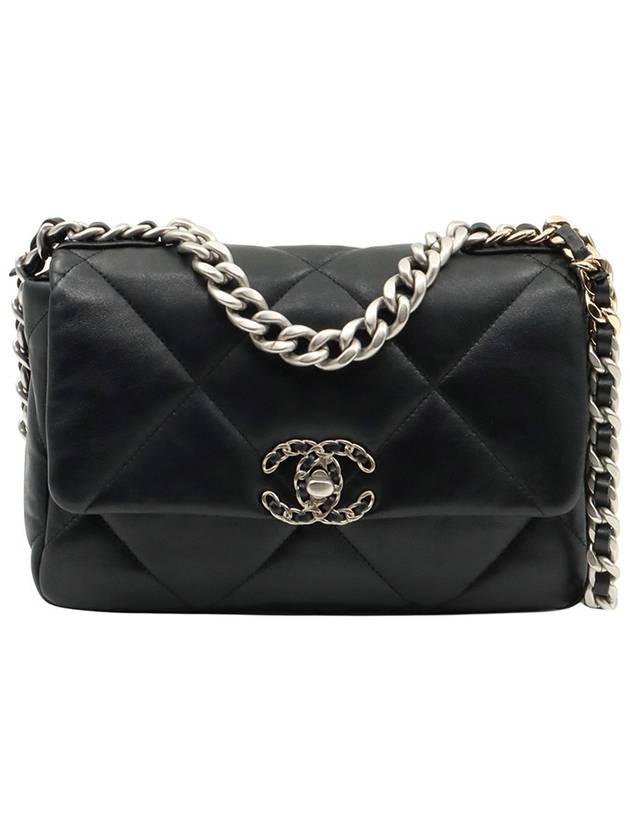 Black Lambskin Silver Gold Metal 19 Small Flap Shoulder Bag AS1160 - CHANEL - BALAAN 1