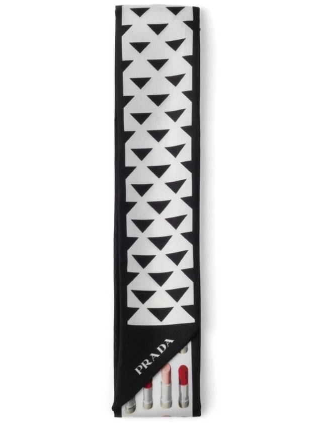 Printed Silk Twill Skinny Scarf Black White - PRADA - BALAAN 1