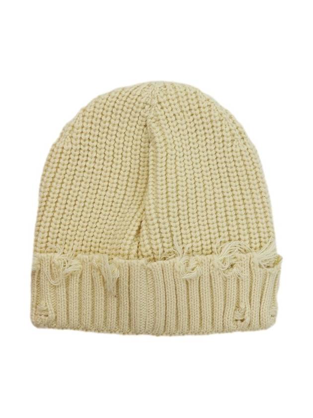 Logo Patch Fraided Edge Beanie Beige - PALM ANGELS - BALAAN 3