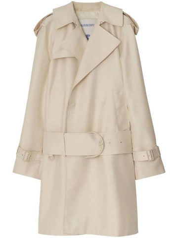 Mid Length Silk Blend Trench Coat Beige - BURBERRY - BALAAN 1