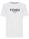 embroided logo cotton short sleeve t-shirt white - FENDI - BALAAN.