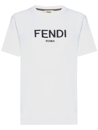 Embroided Logo Cotton Short Sleeve T-Shirt White - FENDI - BALAAN 1