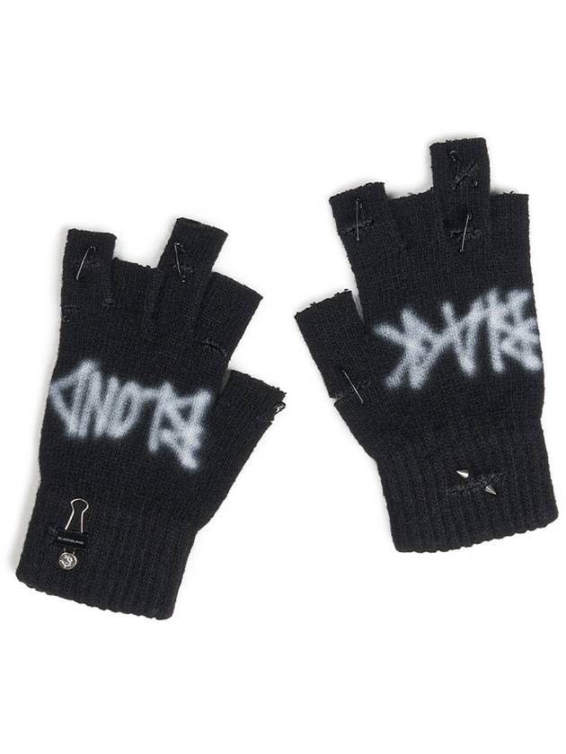 BBD Graffiti Logo Ripped Hand Warmer Gloves Black - BLACKBLOND - BALAAN 1