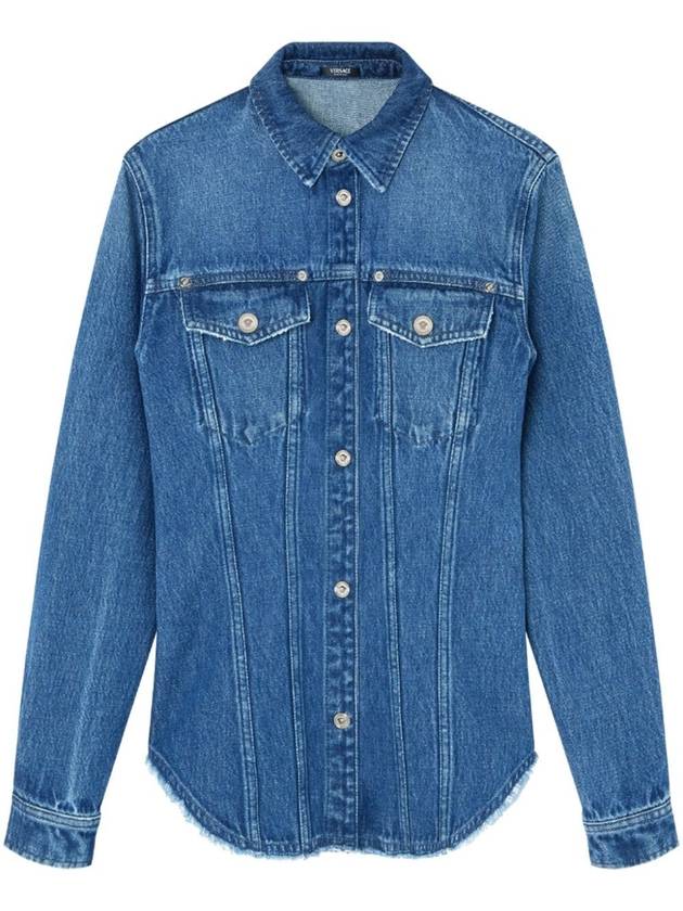 Versace Denim Shirt With Frayed Edges - VERSACE - BALAAN 1