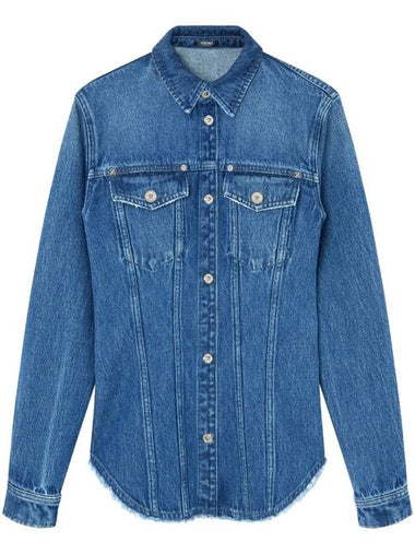 Versace Denim Shirt With Frayed Edges - VERSACE - BALAAN 1