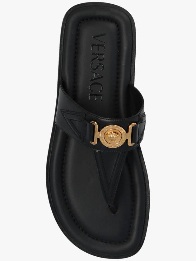 La Medusa Leather Flip Flops Black - VERSACE - BALAAN 7