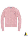 Women's Embroidered Logo Pony Cable Cardigan Pink - POLO RALPH LAUREN - BALAAN 2