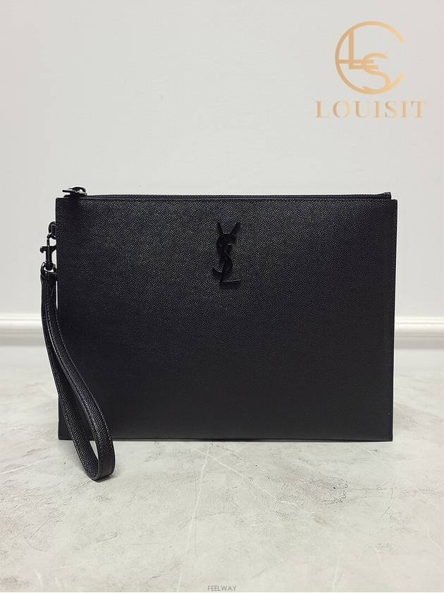 Used luxury goods Lewis It Black YSL monogram leather strap clutch bag - SAINT LAURENT - BALAAN 1