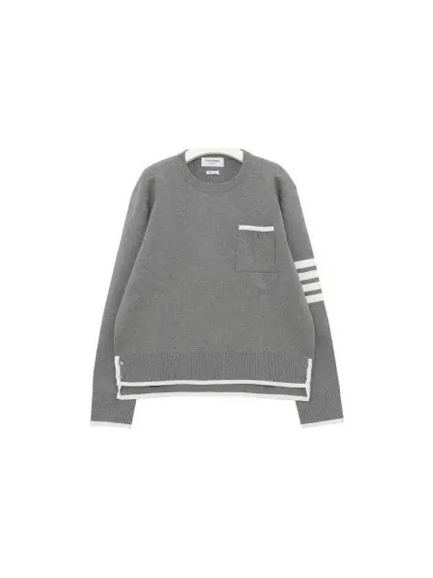 Milano Stitch 4-Bar Boxy Crew Neck Pullover Knit Top Grey - THOM BROWNE - BALAAN 2