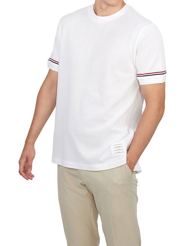 Striped Detail Crew Neck Cotton Short Sleeve T-Shirt White - THOM BROWNE - BALAAN 5