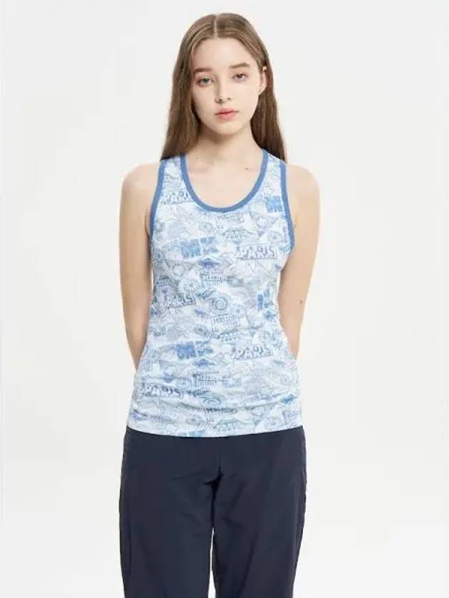 Women s Surf College All over Tank Top Sleeveless T Shirt Blue Domestic Product GM0024040986150 - MAISON KITSUNE - BALAAN 1