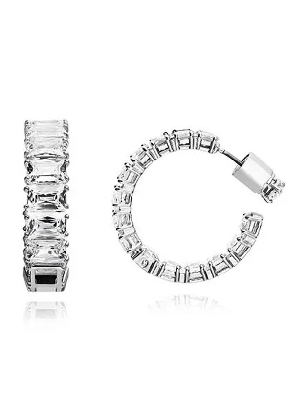 Matrix Octagon Cut Crystal Hoop Earrings Silver - SWAROVSKI - BALAAN 3