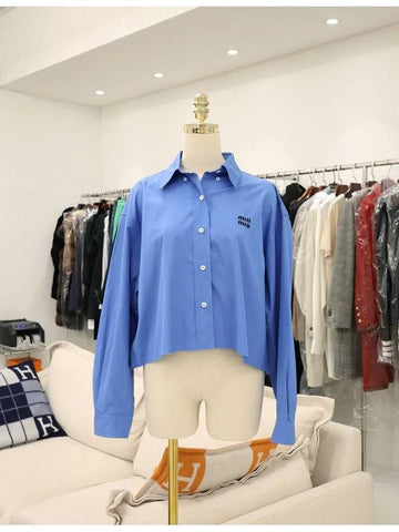 Poplin Crop Shirt Periwinkle Blue 38 MK1659 - MIU MIU - BALAAN 1