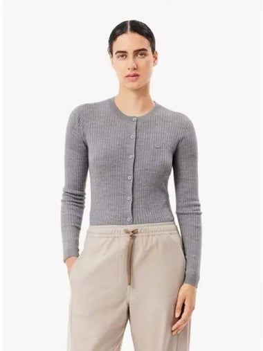 Women s slim fit ribbed crew neck spring fall cardigan AF2560 54N CCA domestic product GQ2N24091078941 - LACOSTE - BALAAN 1