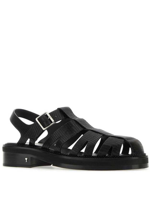 Caged Leather Sandals Black - AMI - BALAAN 3