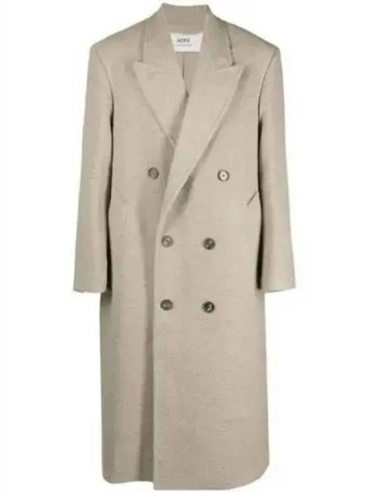 Breasted Oversized Fit Long Double Coat Beige - AMI - BALAAN 2