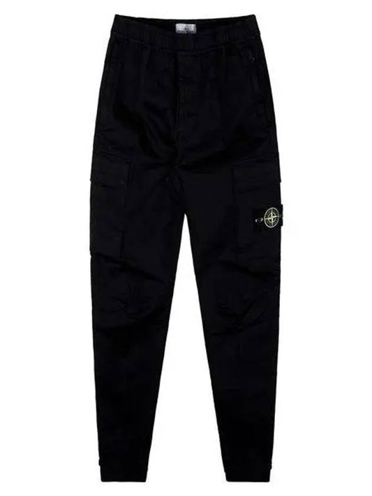 Garment Dyed Cotton Wool Satin Cargo Track Pants Black - STONE ISLAND - BALAAN 2