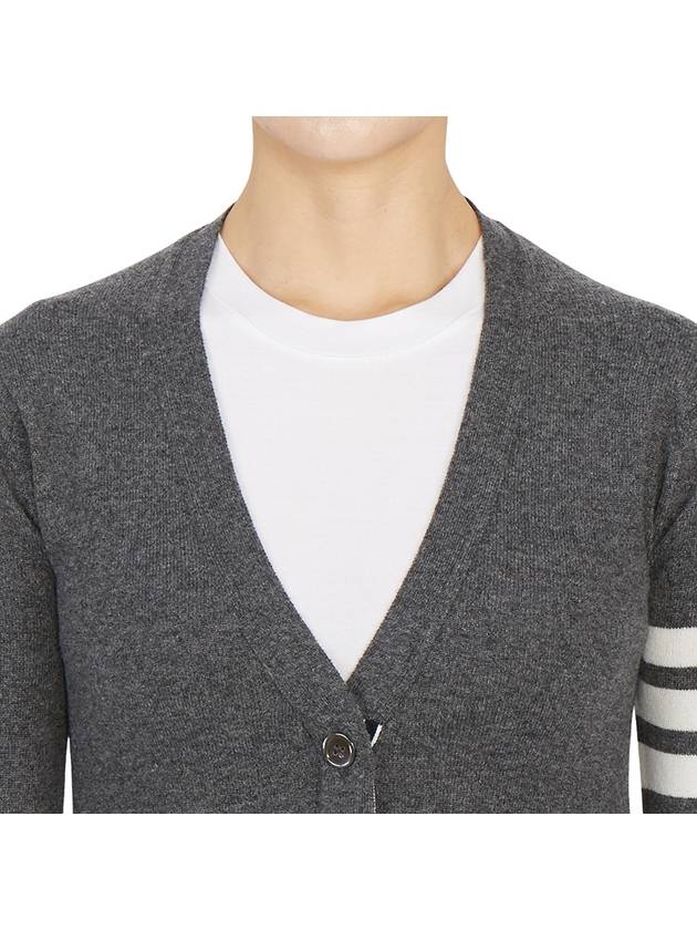 4-Bar V-Neck Cashmere Cardigan Grey - THOM BROWNE - BALAAN 8