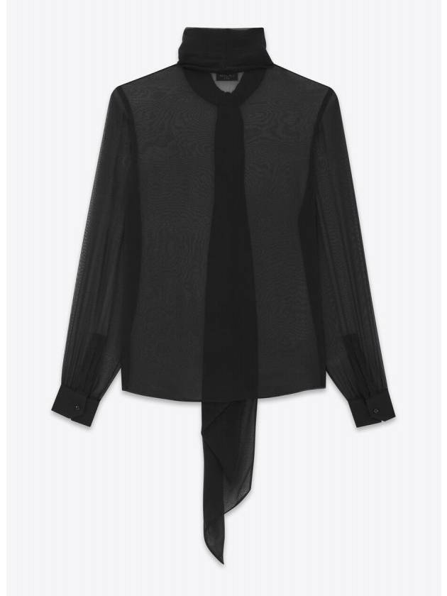 Silk Muslin Crepe Blouse Black - SAINT LAURENT - BALAAN 8