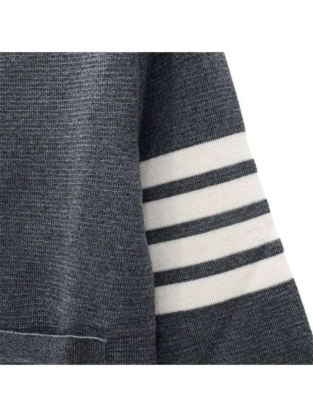 Milano Stitch 4 Bar Classic V Neck Fine Merino Wool Cardigan Medium Grey - THOM BROWNE - BALAAN 4