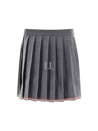 Full Needle Stitch Merino Wool Tipping Pleated Skirt Grey - THOM BROWNE - BALAAN 2