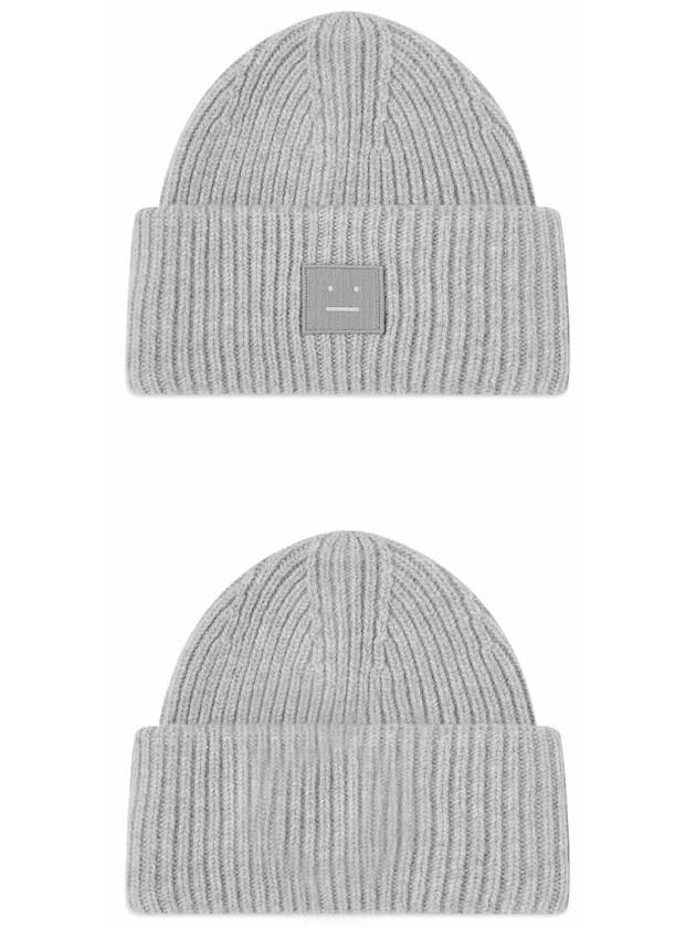 Face Patch Ribbed Wool Beanie Grey - ACNE STUDIOS - BALAAN 6