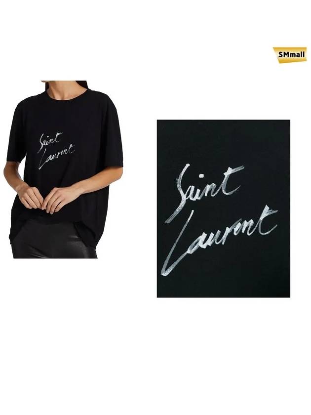 Painting Print Logo Short Sleeve T-Shirt Black - SAINT LAURENT - BALAAN.