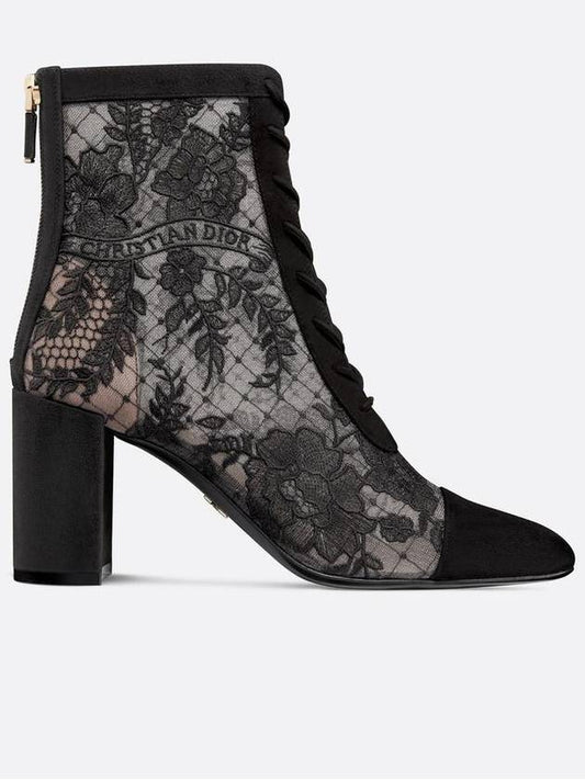 Transparent Mesh Suede Calfskin Embroidered Ankle Boot Black - DIOR - BALAAN 2