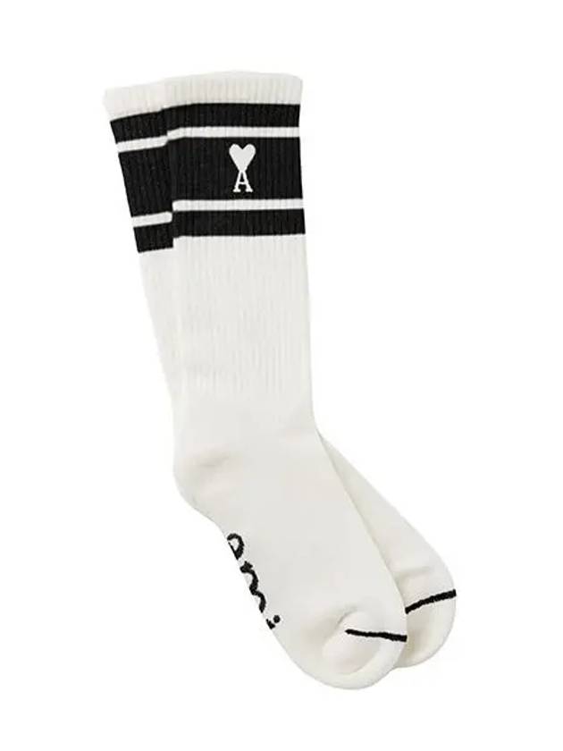 ADC Stripe Heart Logo Socks White - AMI - BALAAN 3