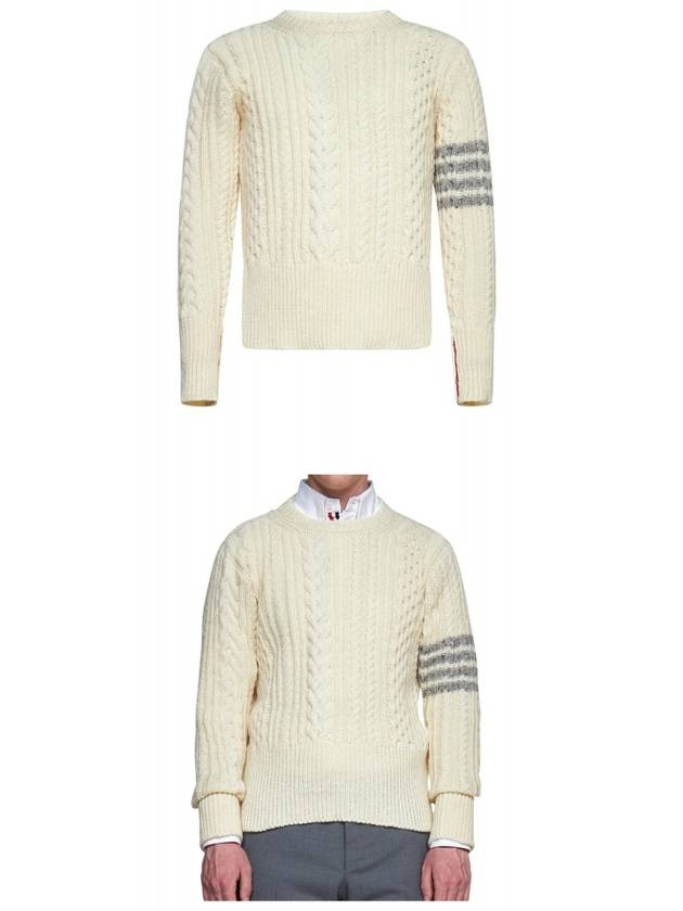 4-Bar Aran Cable Pullover Knit Top White - THOM BROWNE - BALAAN 6