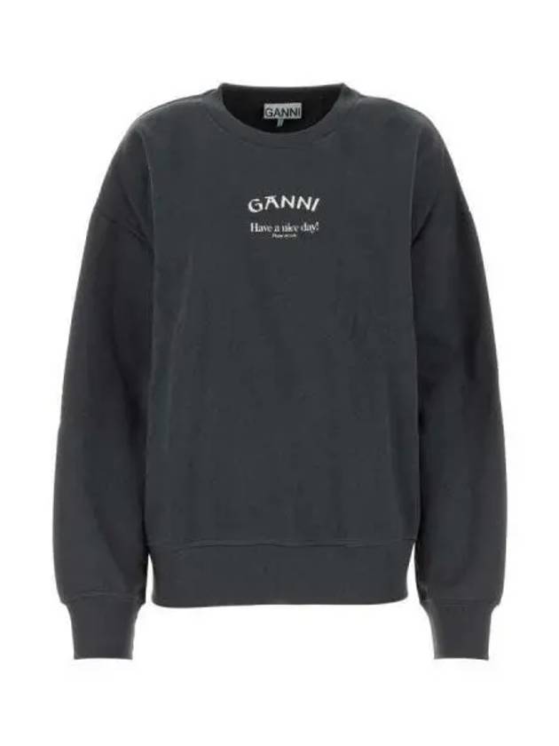 Logo Print Oversized Sweatshirt Grey - GANNI - BALAAN 2