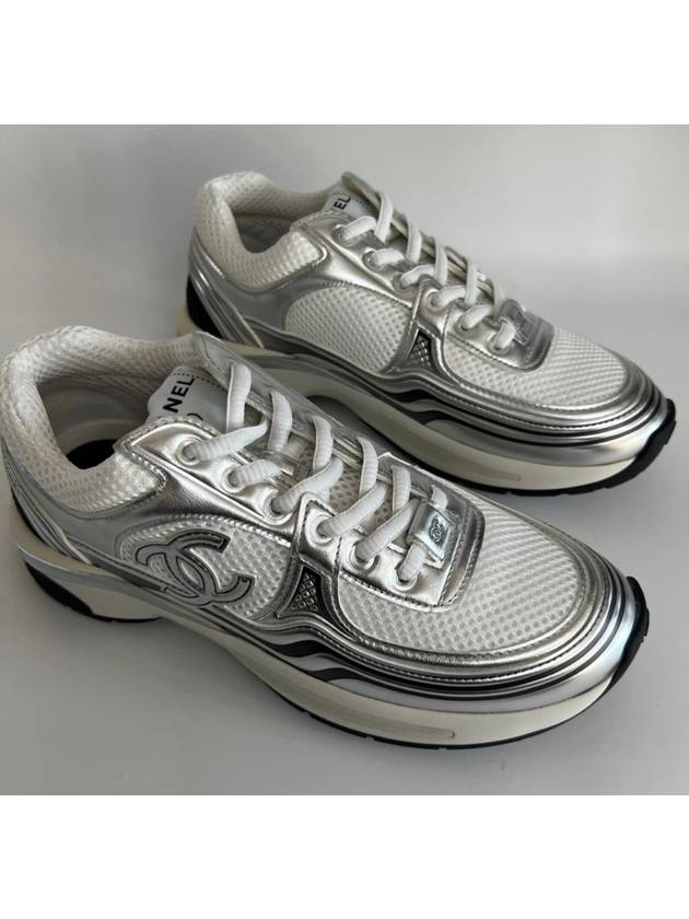 Fabric Laminated Low Top Sneakers Silver - CHANEL - BALAAN 5