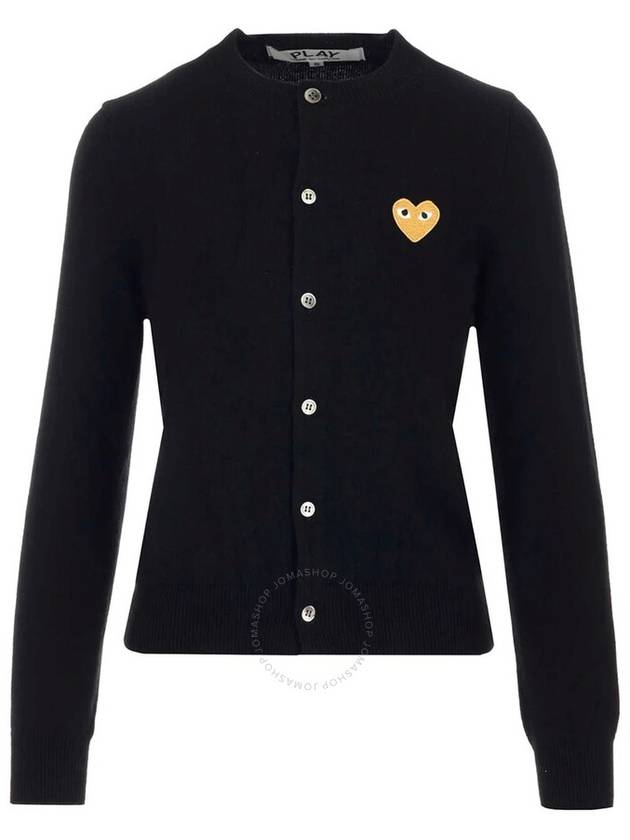 Comme Des Garcons Ladies Gold Heart Crewneck Cardigan In Black, Size X-Small - COMME DES GARCONS - BALAAN 1