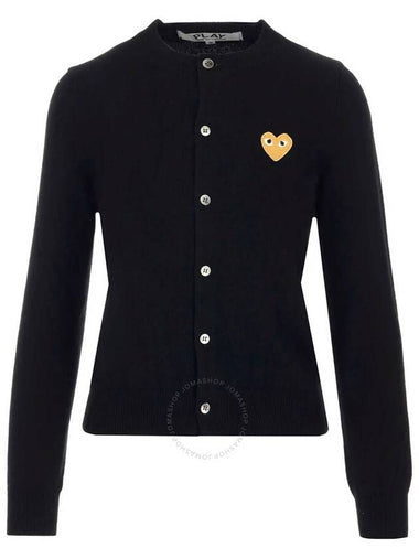 Comme Des Garcons Ladies Gold Heart Crewneck Cardigan In Black, Size X-Small - COMME DES GARCONS - BALAAN 1