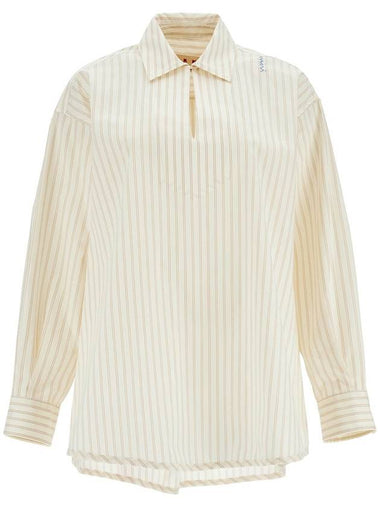 ivory striped cotton top with embroidered logo - MARNI - BALAAN 1