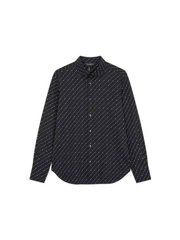 Men s Regular Fit Logo Pattern Shirt Dark Navy 270539 - EMPORIO ARMANI - BALAAN 1