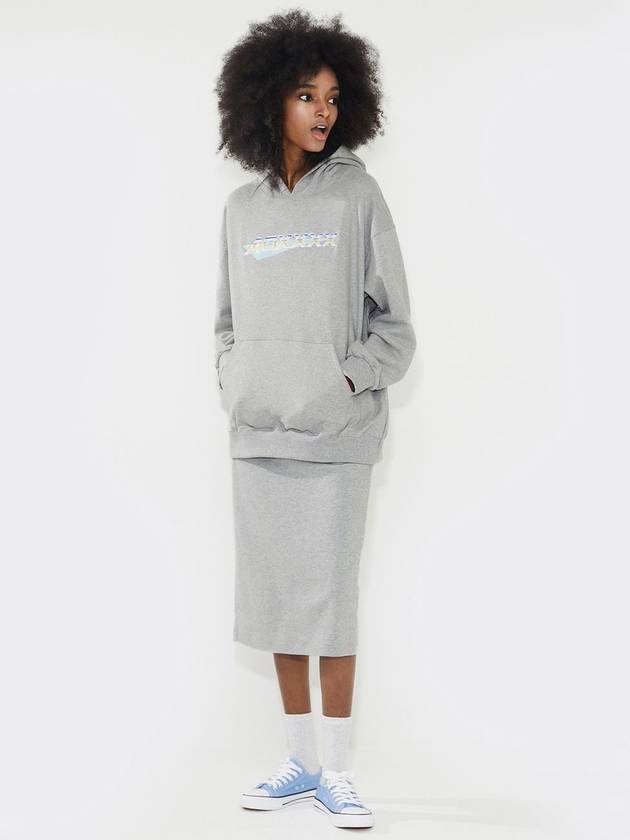 Stripe logo Hoodie Oversize fit Gray - AOX - BALAAN 3