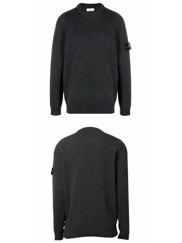 Logo Patch Crew Neck Wool Knit Top Melange Charcoal - STONE ISLAND - BALAAN 6