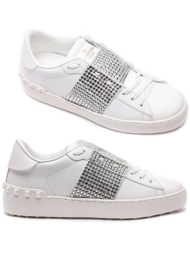 Crystal Low-Top Sneakers White Silver - VALENTINO - BALAAN 2