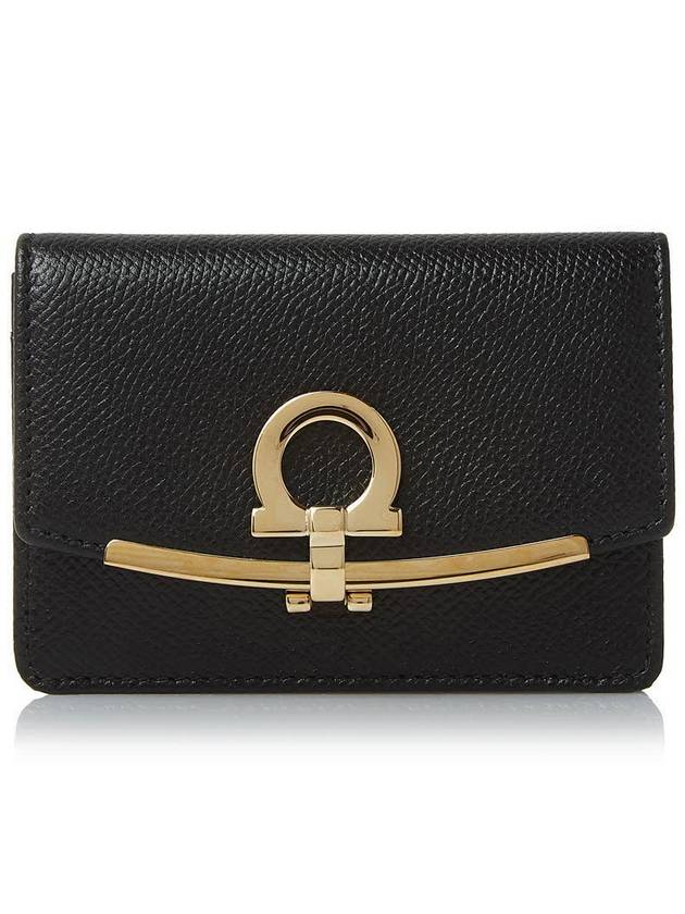 Gancini Calfskin Card Wallet Black - SALVATORE FERRAGAMO - BALAAN 2