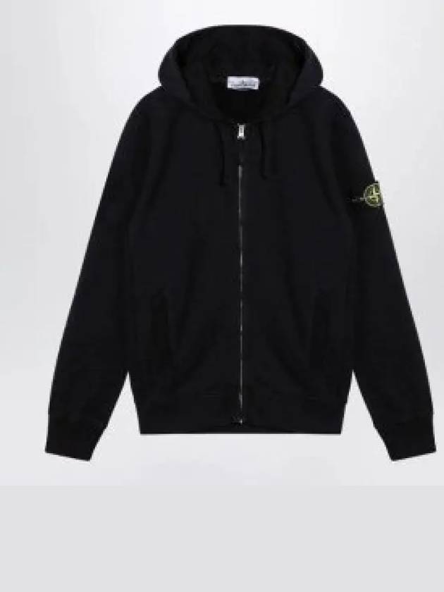 Logo Cotton Zip-Up Hoodie Black - STONE ISLAND - BALAAN 2