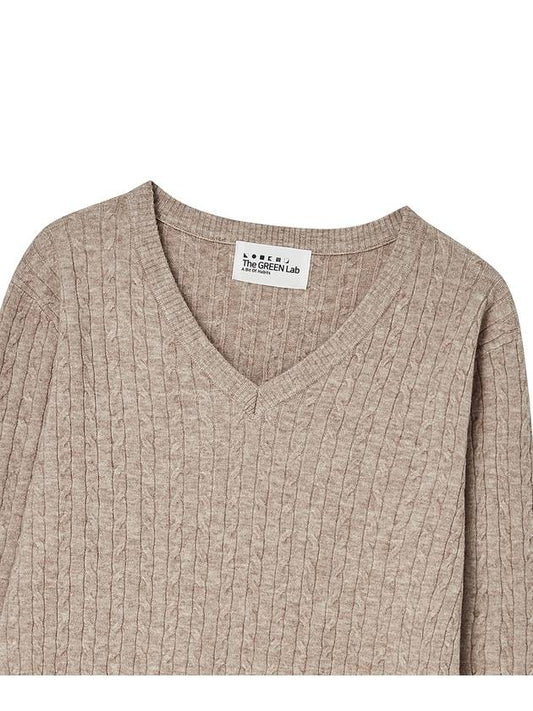 V neck cable knit pullover Melange beige - THE GREEN LAB - BALAAN 2